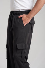 Unisex Six Pocket Loose Fit Cargo Trouser - Black